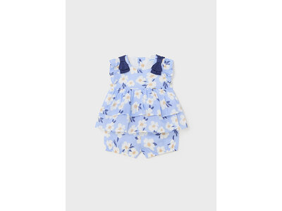 MAYORAL 2-delig setje - Ecru met blauwe bloemen short en blouse