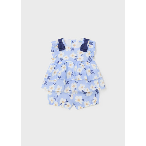 MAYORAL 2-delig setje - Ecru met blauwe bloemen short en blouse