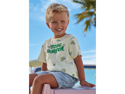 MAYORAL T-shirt - Ecru met groene print 'true surfer'