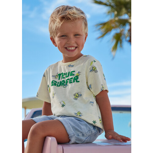 MAYORAL T-shirt - Ecru met groene print 'true surfer'