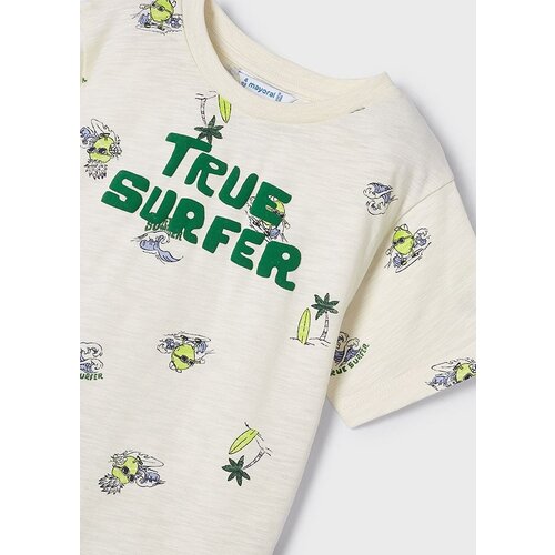 MAYORAL T-shirt - Ecru met groene print 'true surfer'