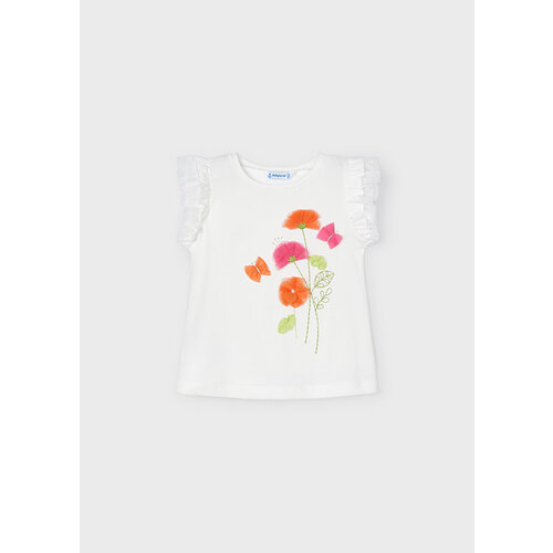 MAYORAL T-shirt - Wit met roze/oranje bloemen
