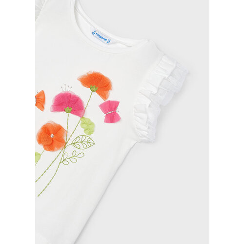 MAYORAL T-shirt - Wit met roze/oranje bloemen