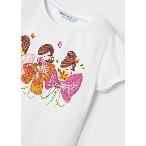 MAYORAL T-shirt - Wit met oranje/roze print