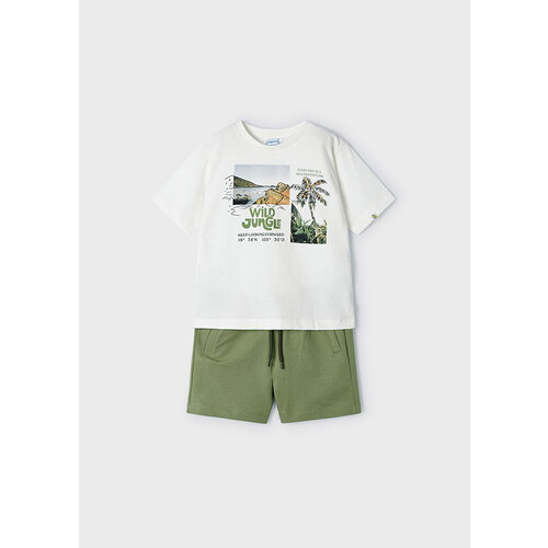 MAYORAL 2-delig setje - Ecru t-shirt met khaki groene short