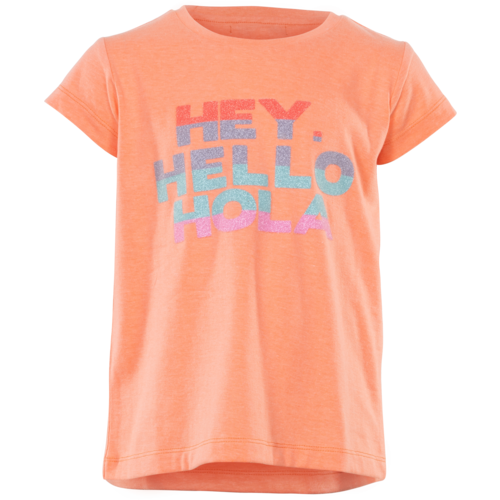 BLUE BAY T-shirt - Fluo oranje met kleurrijke print 'HELLO'