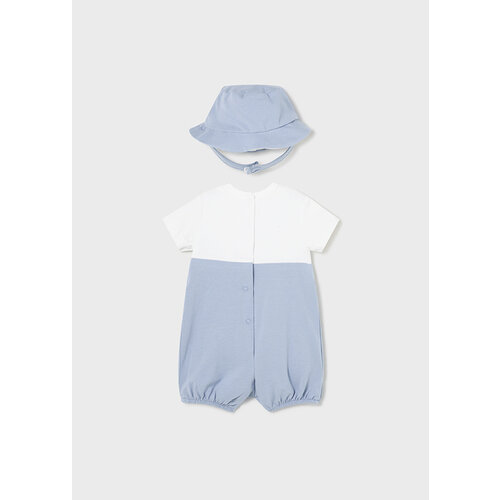 MAYORAL 2-delig setje - Blauw/wit onesie met bijpassend hoedje