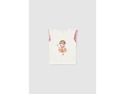 MAYORAL T-shirt - Ecru met roze print