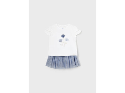 MAYORAL 2-delig setje - Tulle rokje en witte t-shirt met print blauw