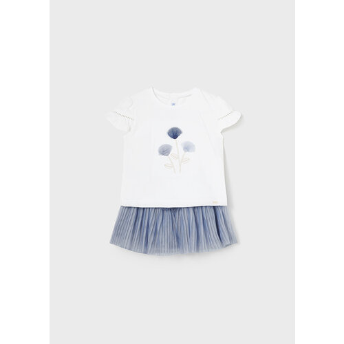 MAYORAL 2-delig setje - Tulle rokje en witte t-shirt met print blauw