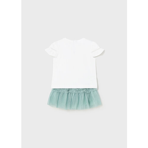 MAYORAL 2-delig setje - Tulle rokje en witte t-shirt met print aqua