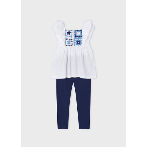 MAYORAL 2-delig setje - Blouse wit met donkerblauwe afwerking en navy legging