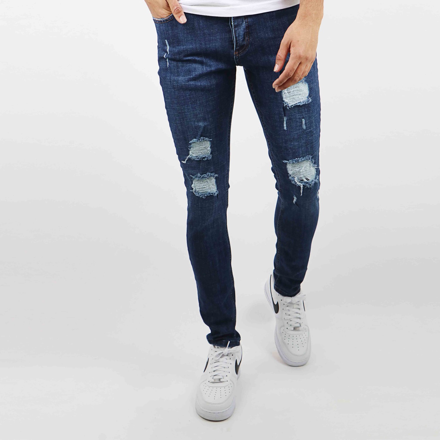 Heren Skinny Jeans Ripped Blauw 