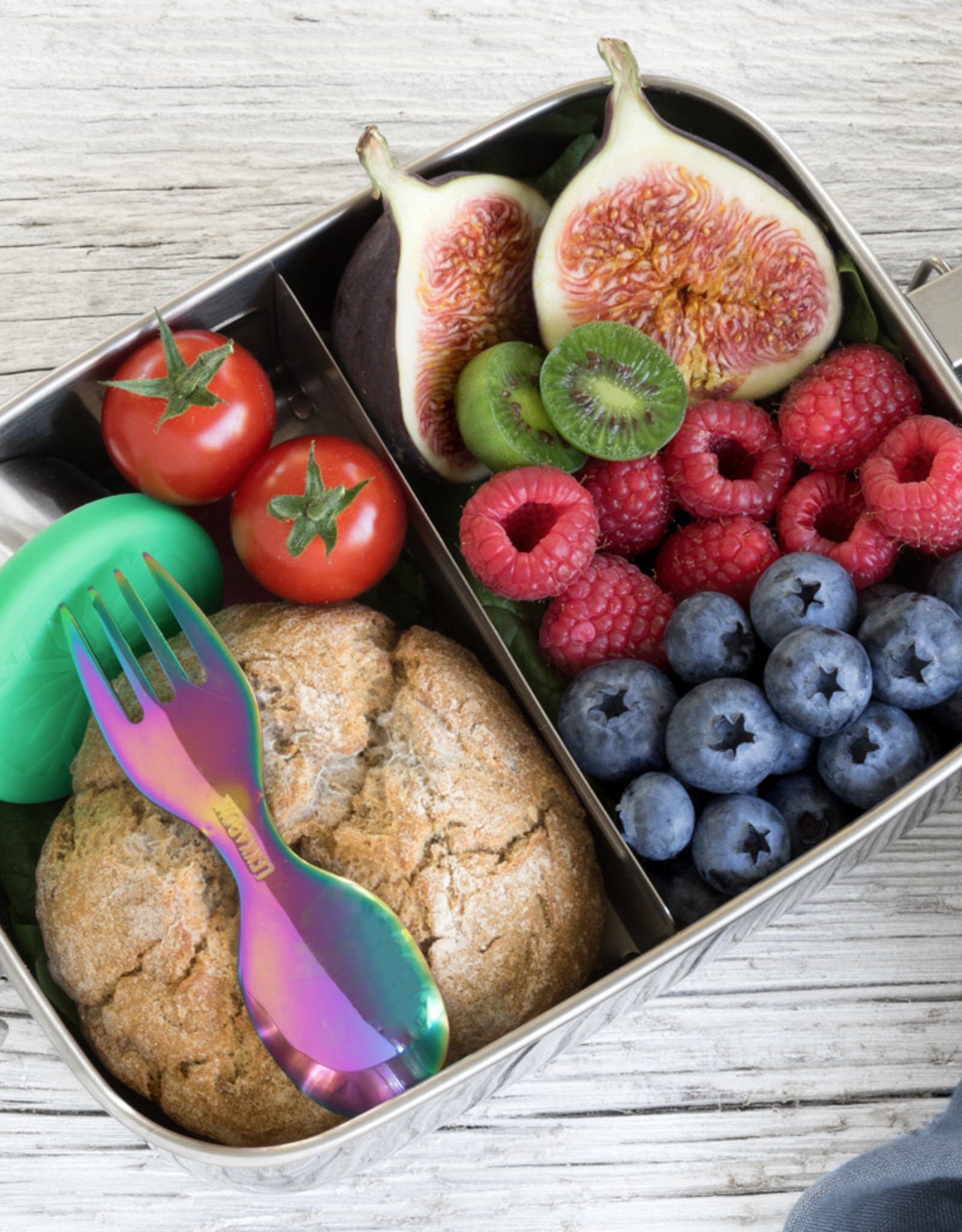 LEKKABOX Spork in RVS 10 cm - Regenboog