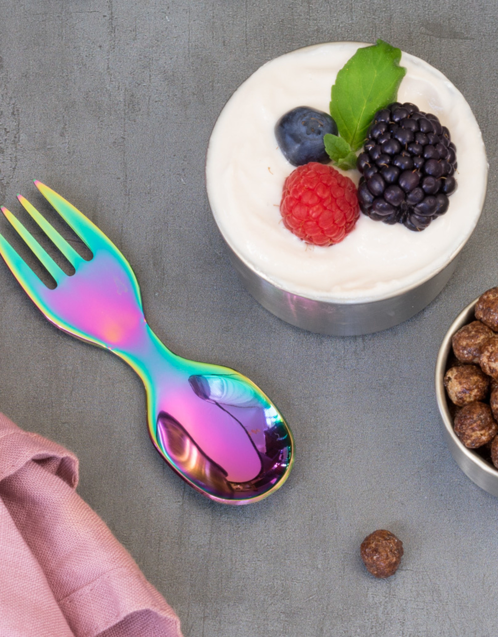 LEKKABOX Spork in RVS 10 cm - Regenboog