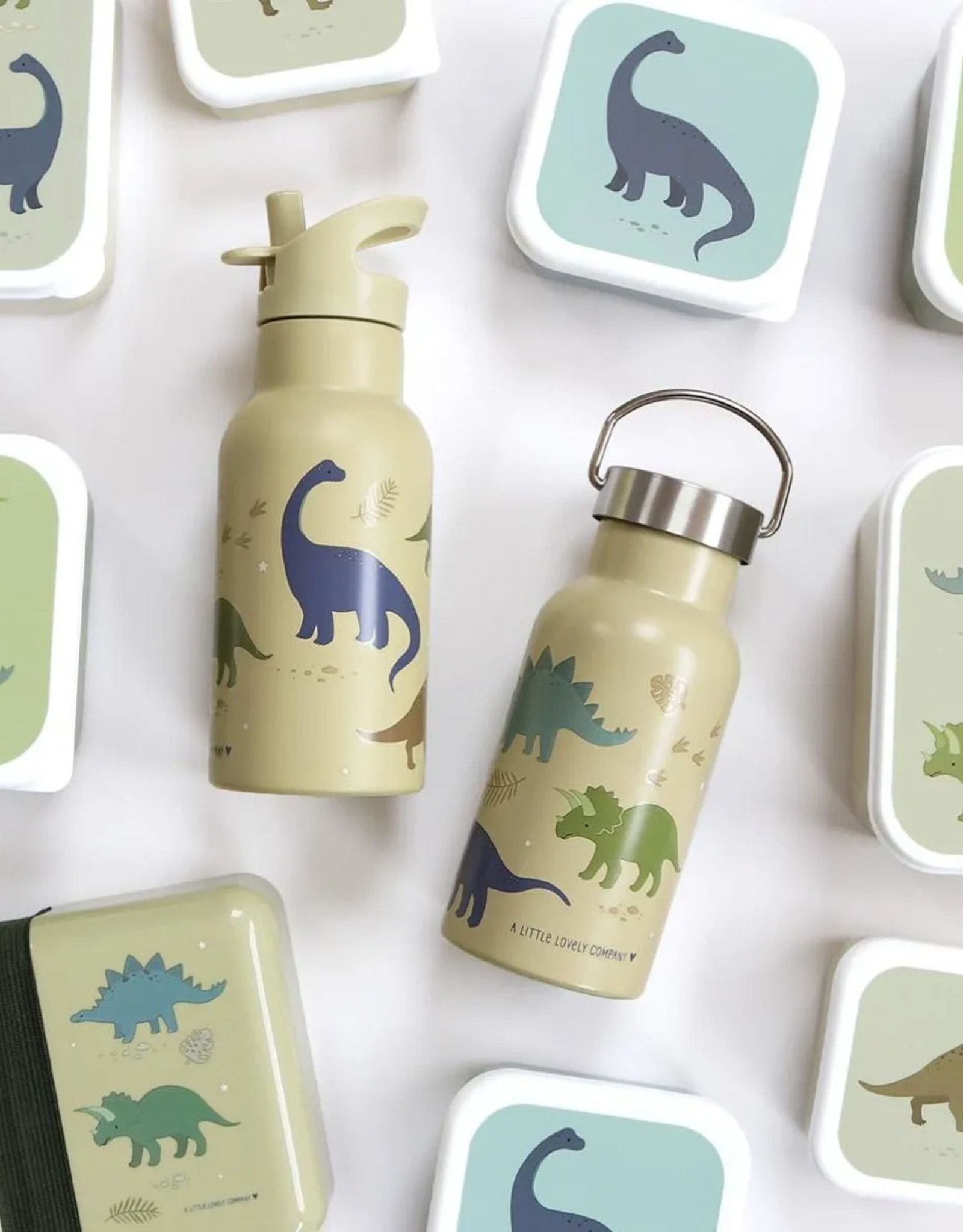A Little Lovely Company RVS Drinkfles 350 ml - Dinosaurussen