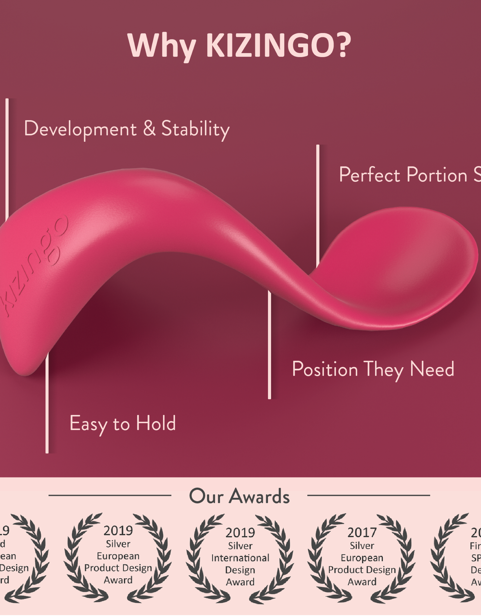 Kizingo Peuterlepel - Ergonomische lepel voor zelfstandig eten - Peach