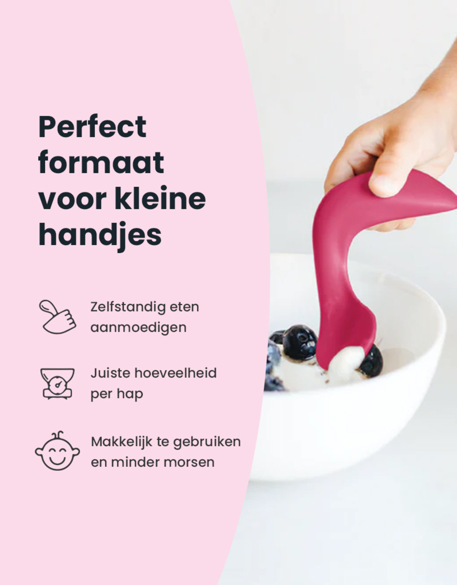 Kizingo Peuterlepel - Ergonomische lepel voor zelfstandig eten - Roze