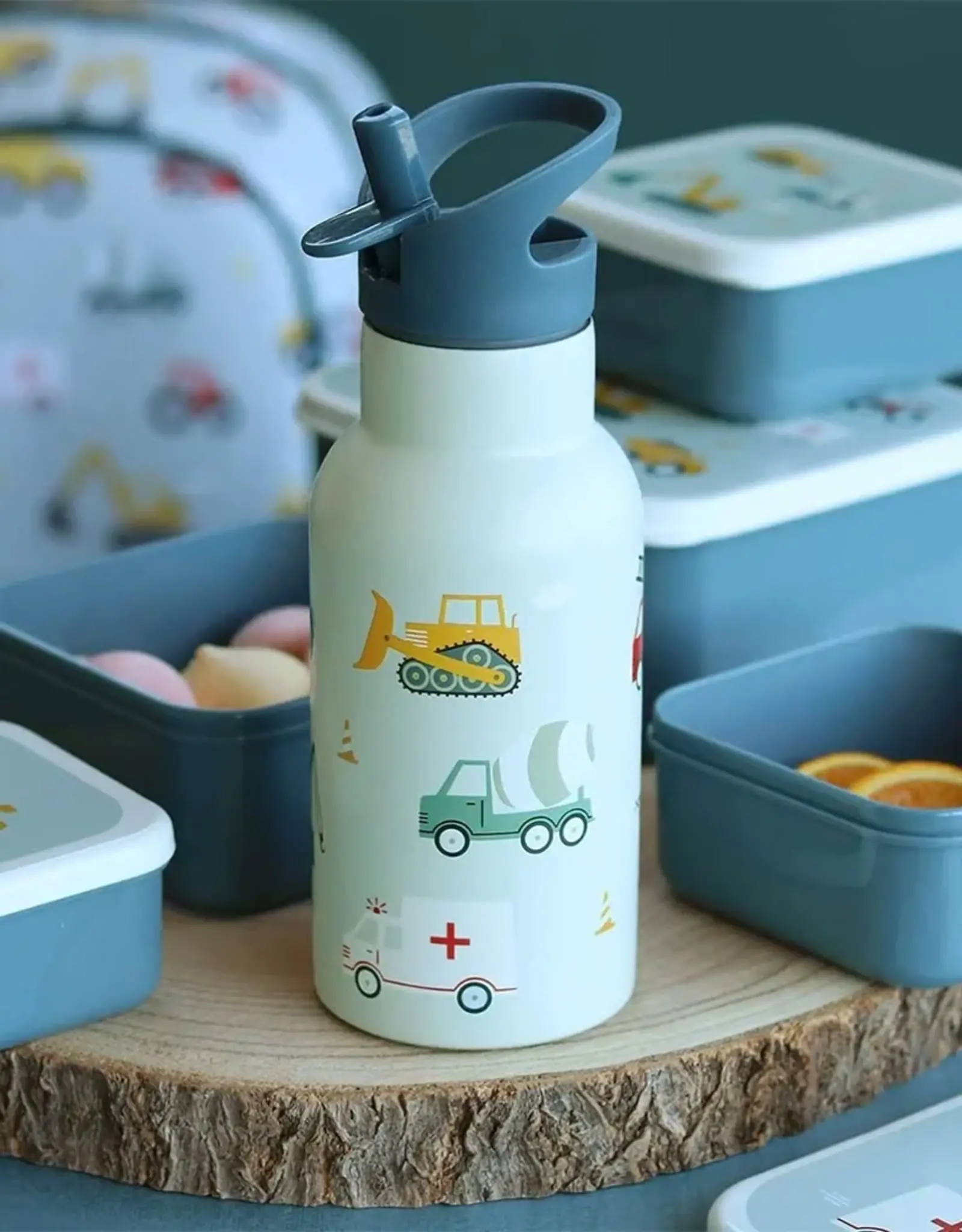 A Little Lovely Company RVS Drinkfles 350 ml - Voertuigen