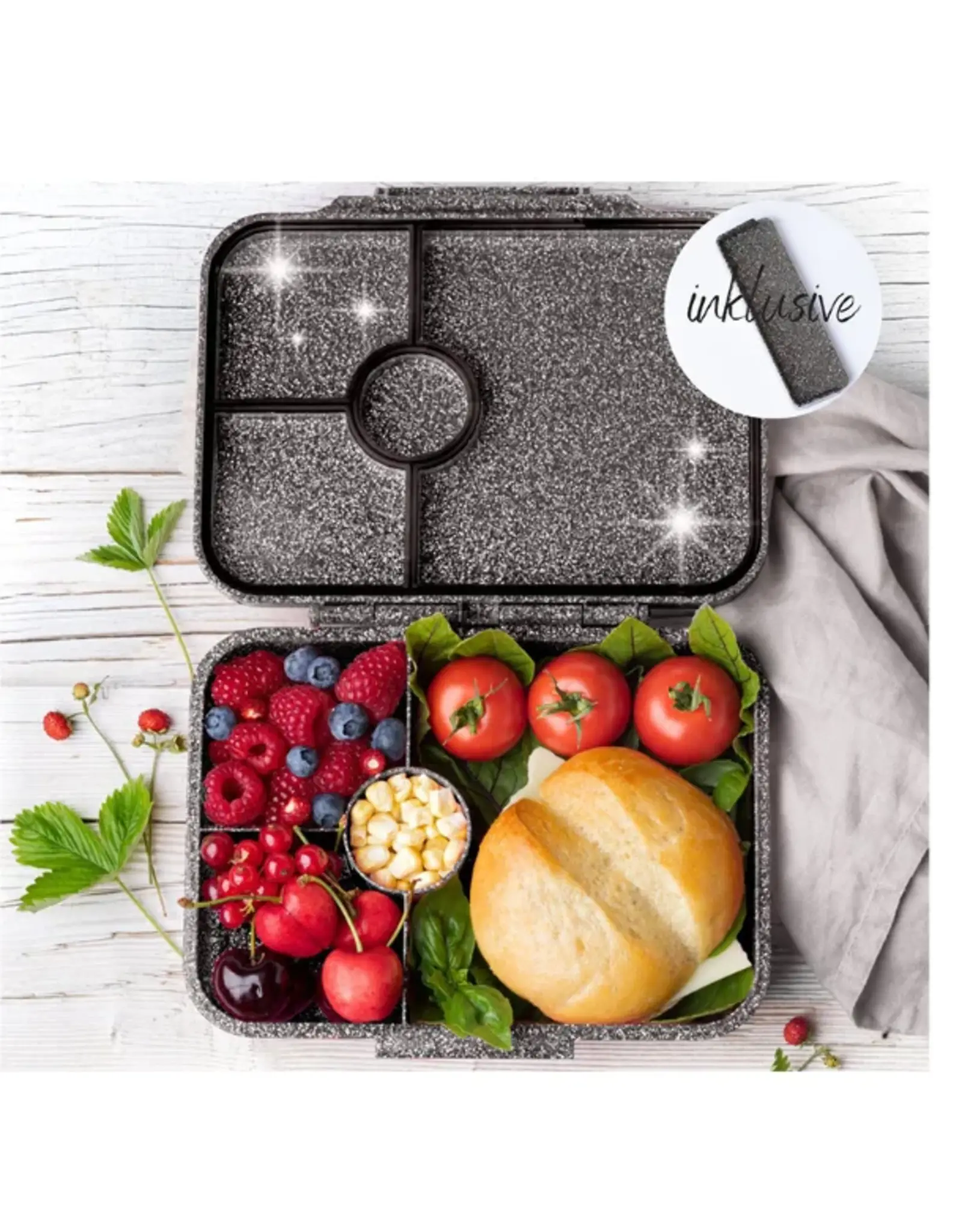 LEKKABOX Lekkabox Glamour lunchbox 4 vakken - Zwart