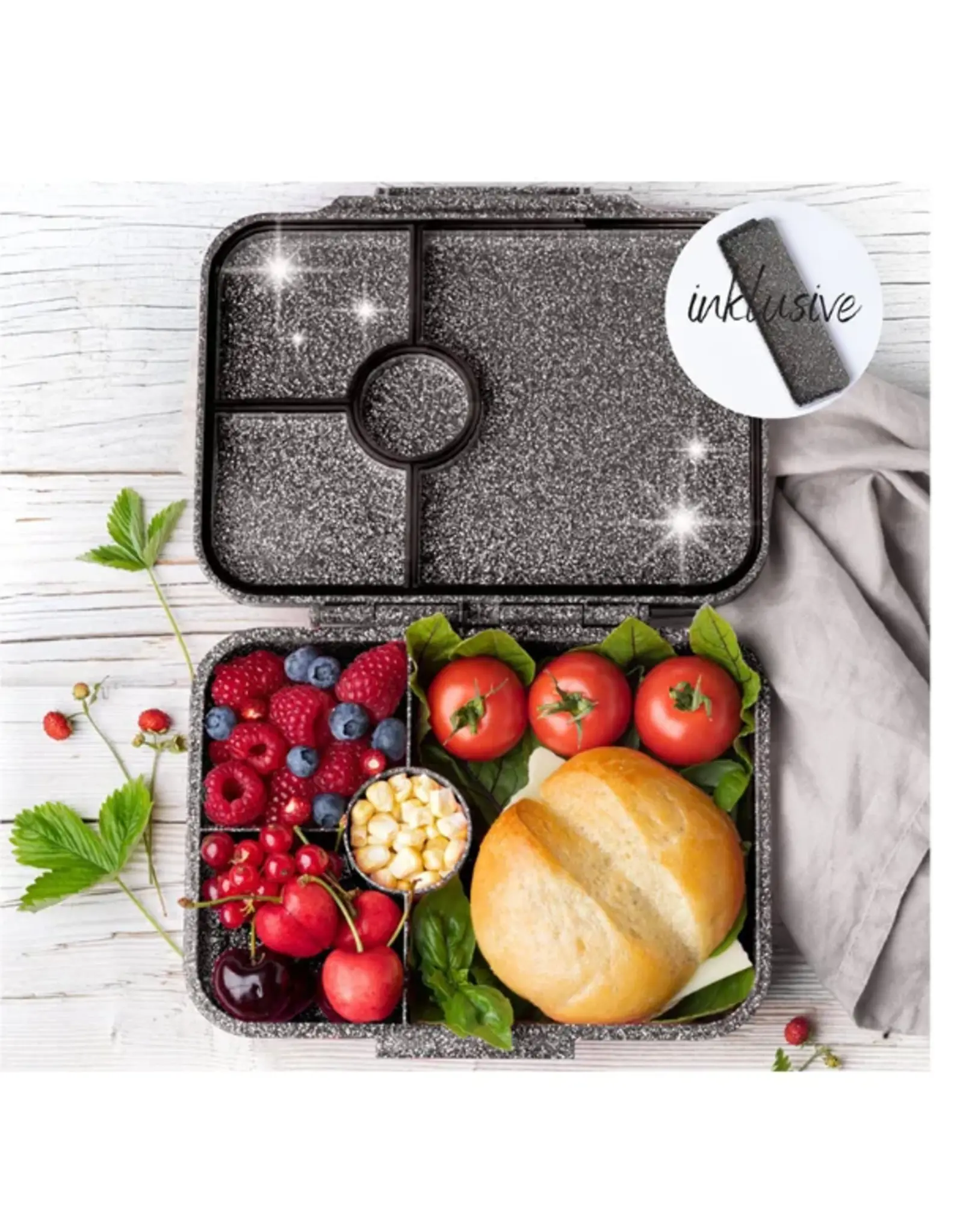 LEKKABOX Lekkabox Glamour - Lunchbox met 4 vakken - Zwart