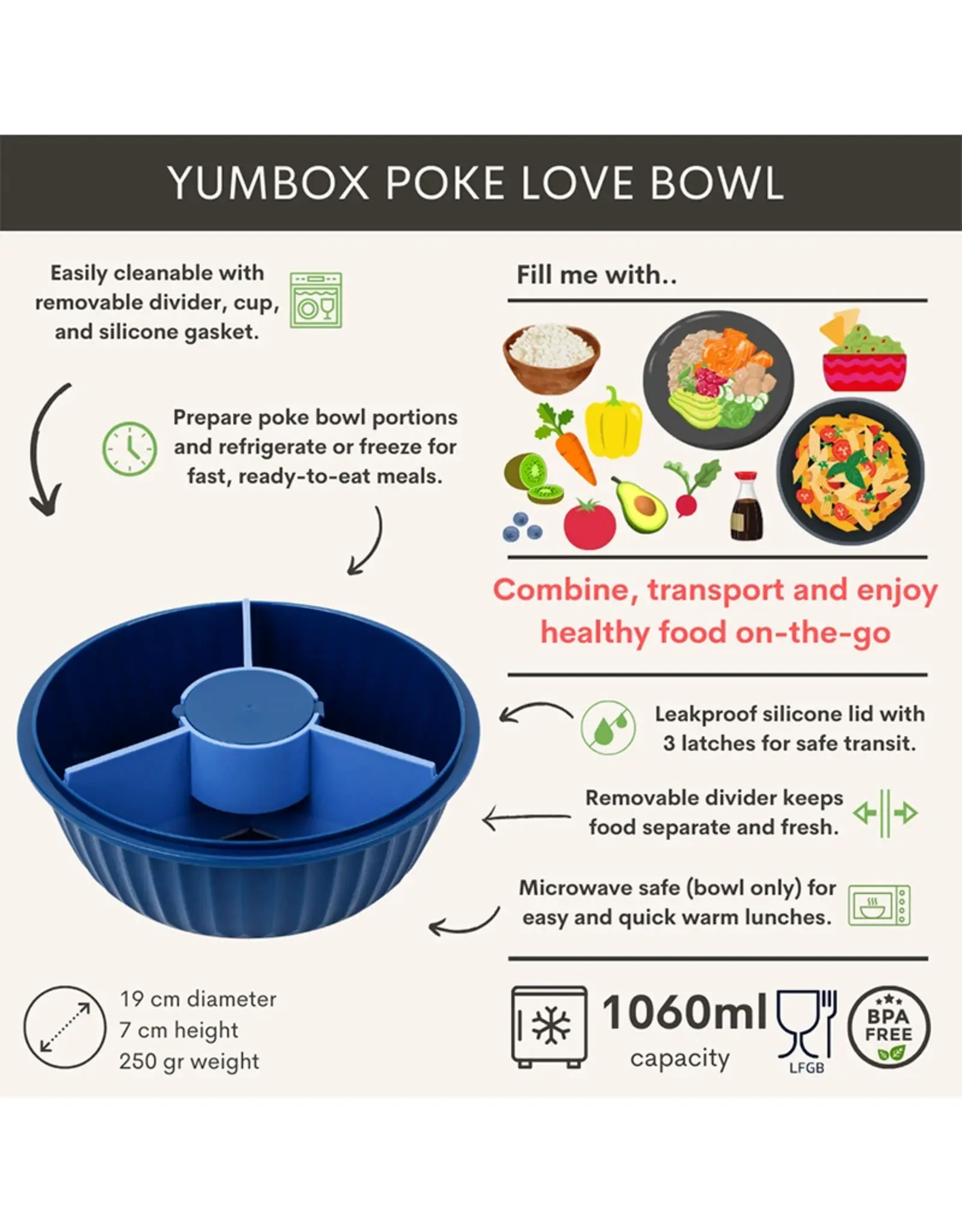 Yumbox Yumbox Poke Bowl 3 vakken Hawaii Blue