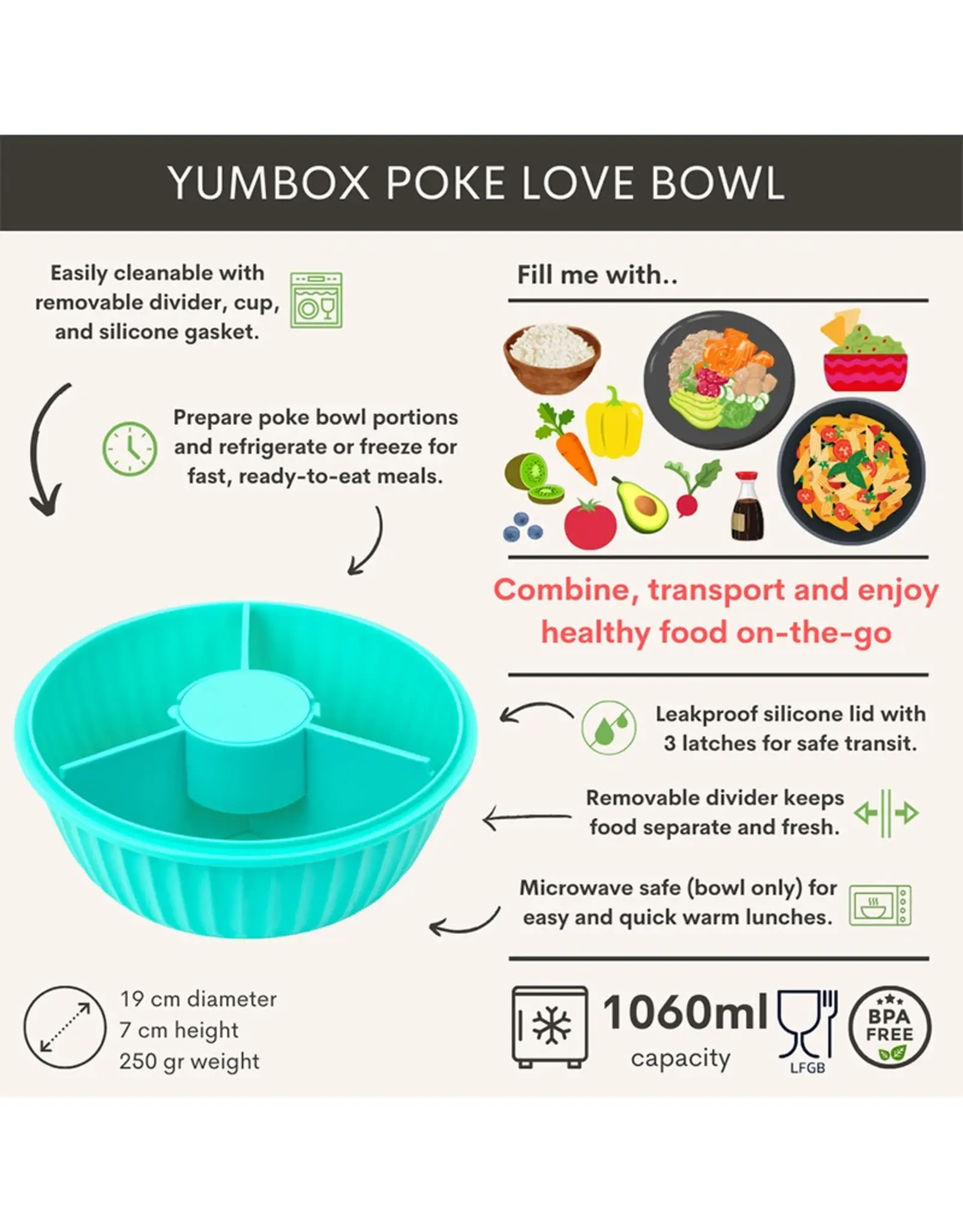 Yumbox Yumbox Poke Bowl 3 vakken Paradise Aqua