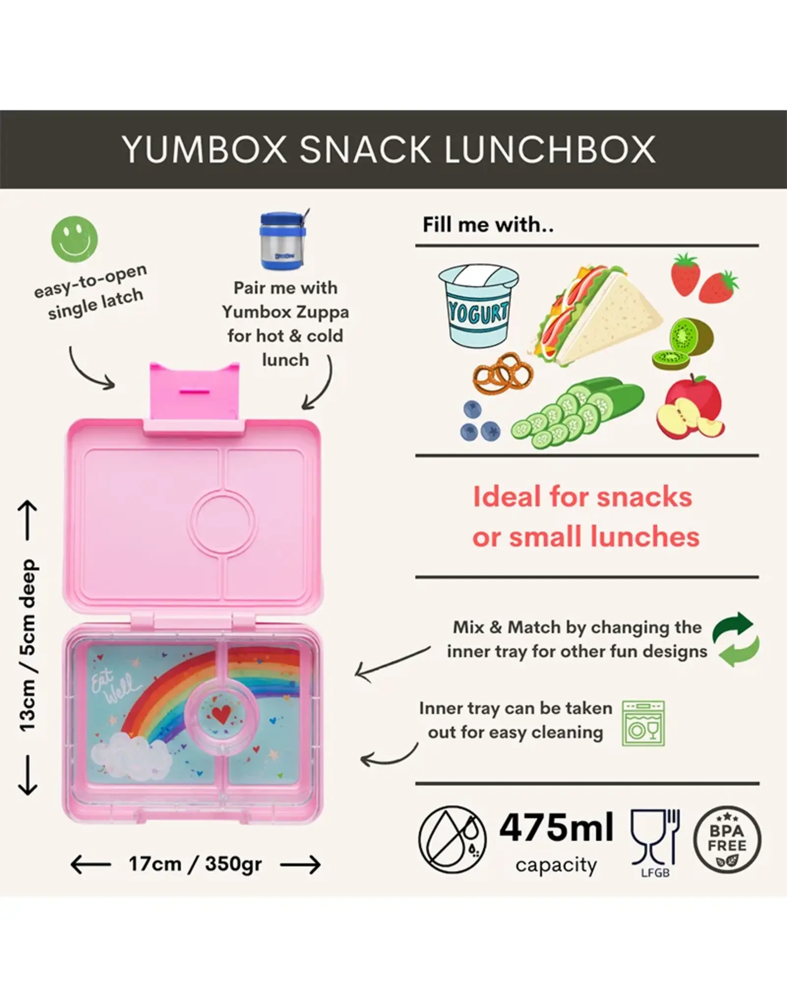 Yumbox Yumbox Snack 3-vakken - Power Pink (Rainbow)