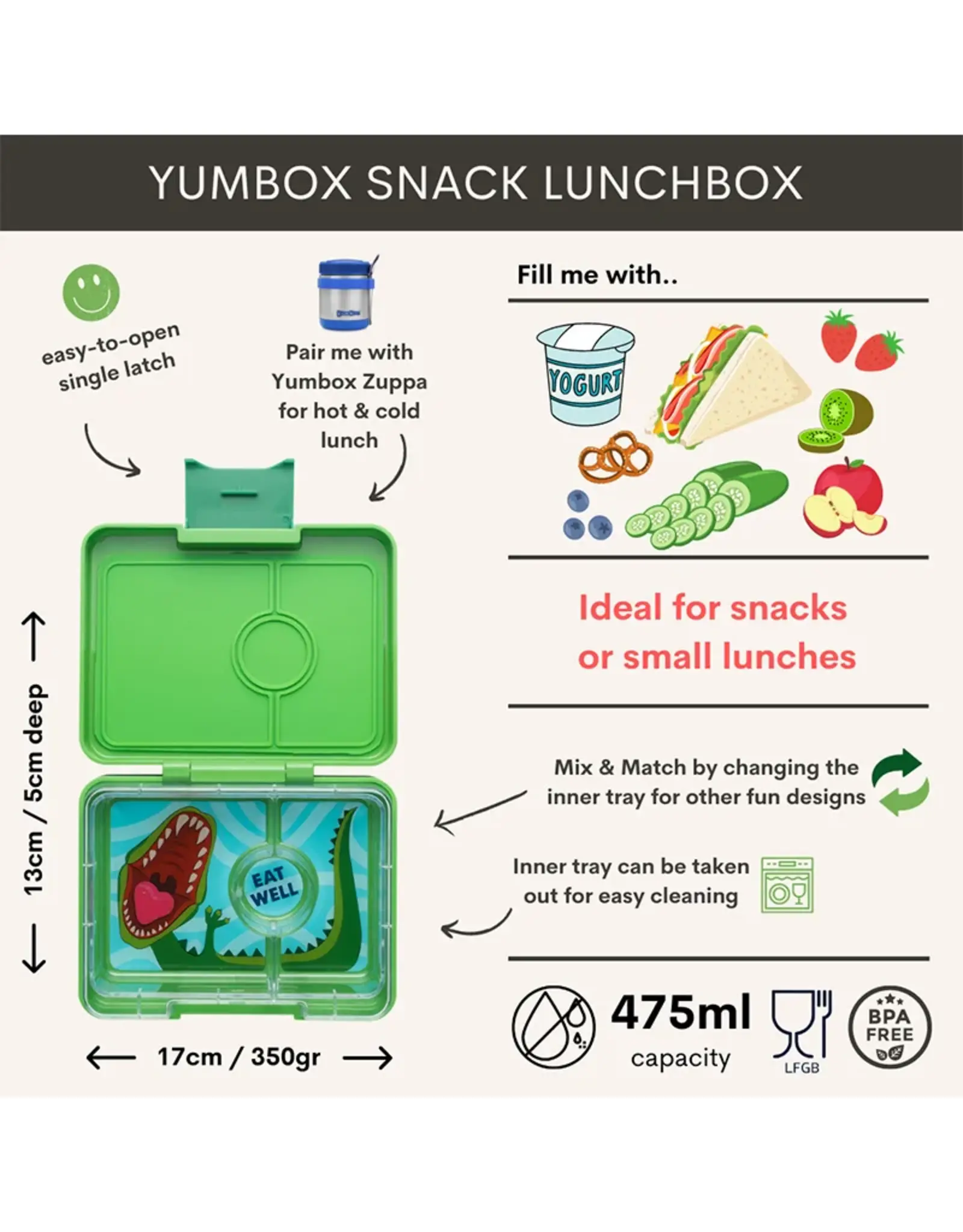 Yumbox Yumbox Snack 3-vakken - Jurassic Green (Dinosaur)