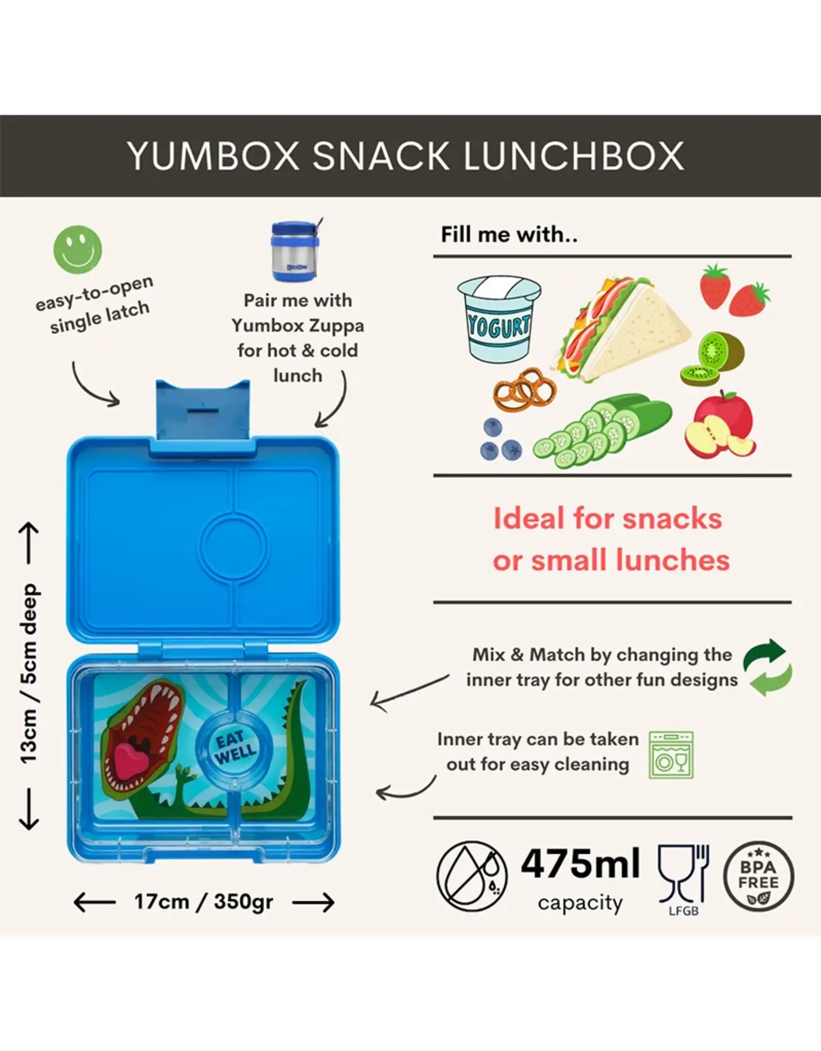 Yumbox Yumbox Snack 3-vakken - Surf Blue (Dinosaur)