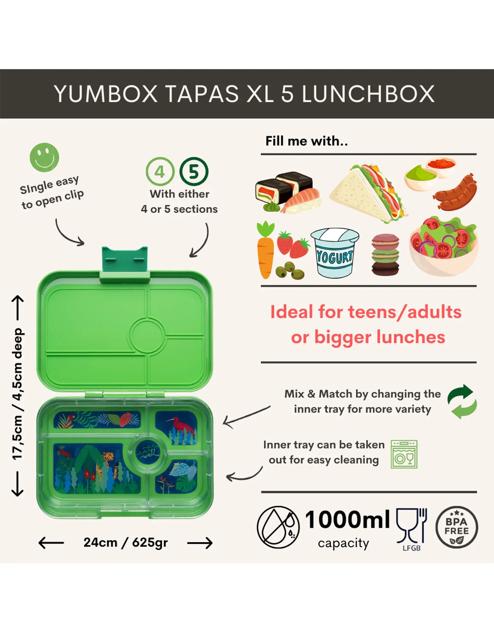 Yumbox Yumbox Tapas XL 5-vakken - Jurassic Green (Jungle)