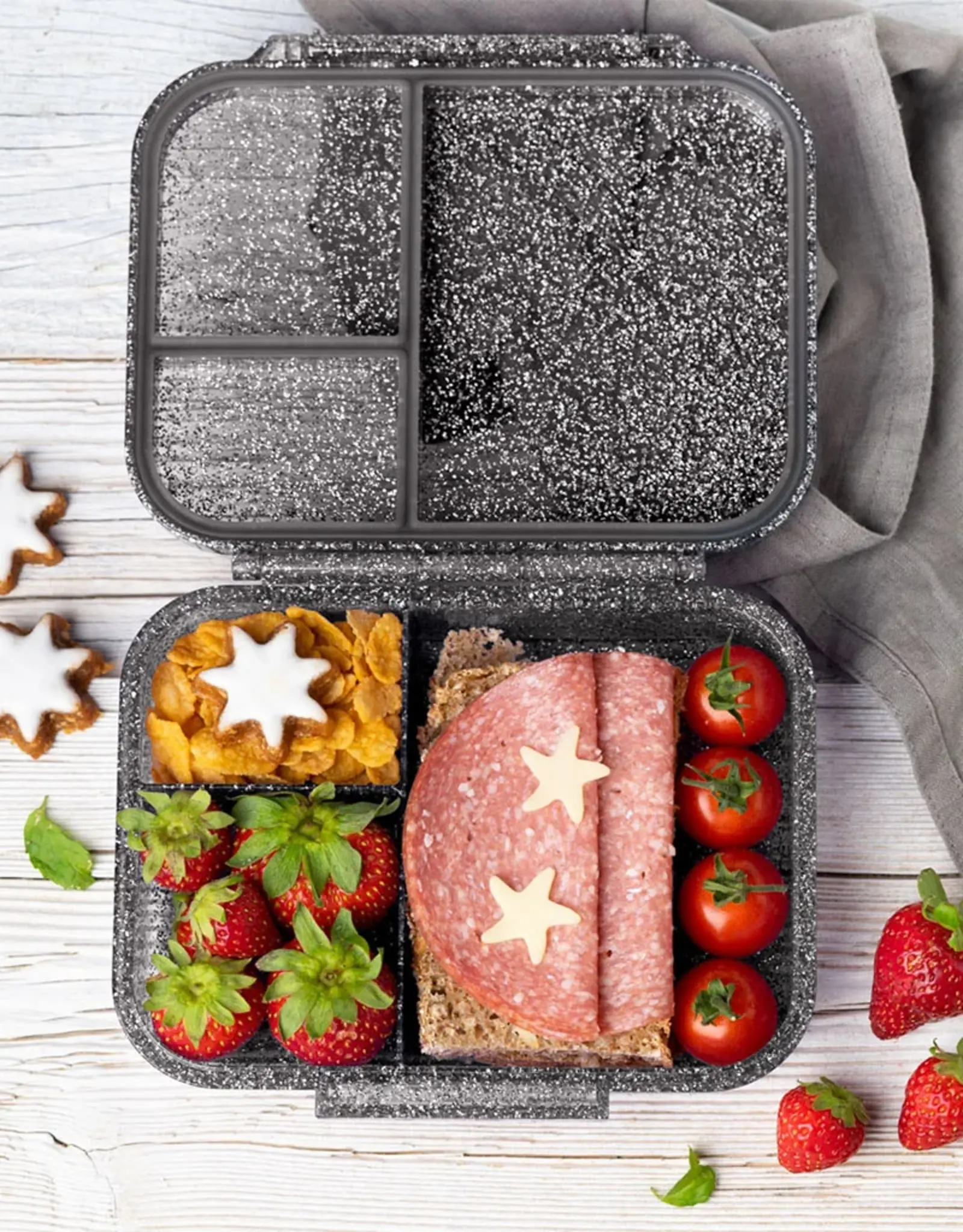 LEKKABOX Lekkabox Glamour Mini - Lunchbox met 3 vakken - Zwart