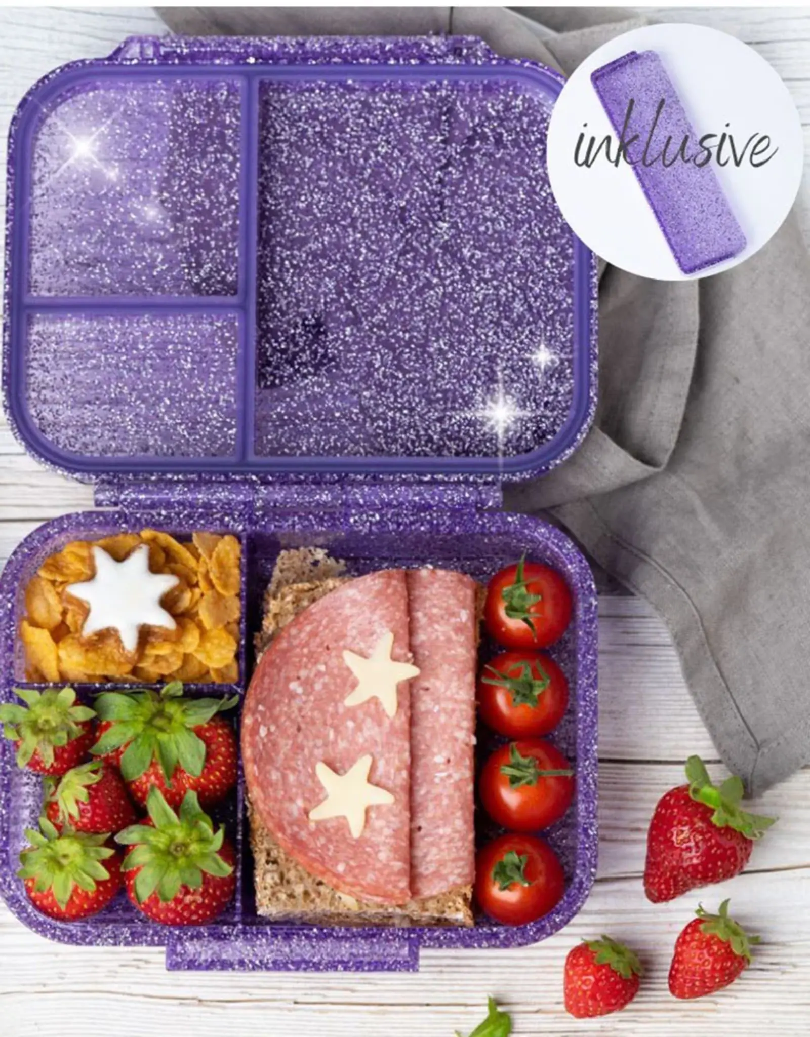 LEKKABOX Lekkabox Glamour Mini - Lunchbox met 3 vakken - Paars