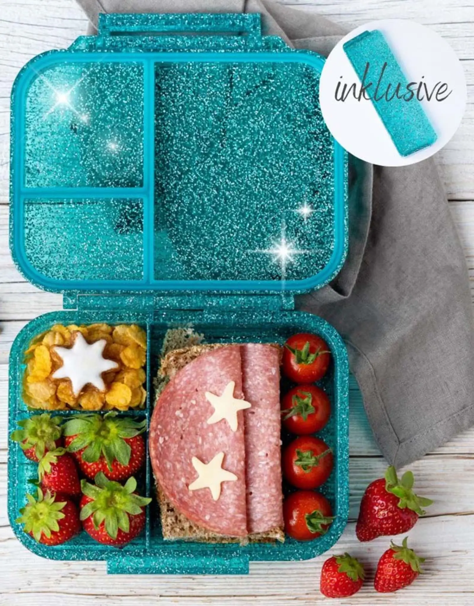 LEKKABOX Lekkabox Glamour Mini - Lunchbox met 3 vakken - Aqua