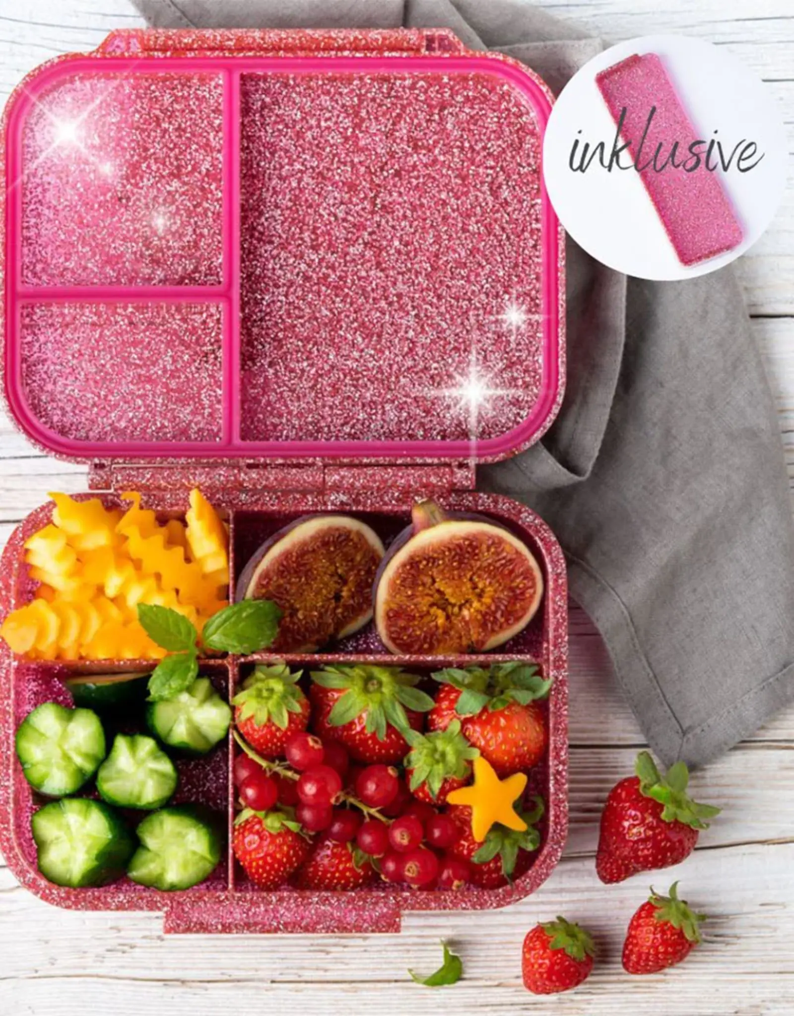 LEKKABOX Lekkabox Glamour Mini - Lunchbox met 3 vakken - Roze