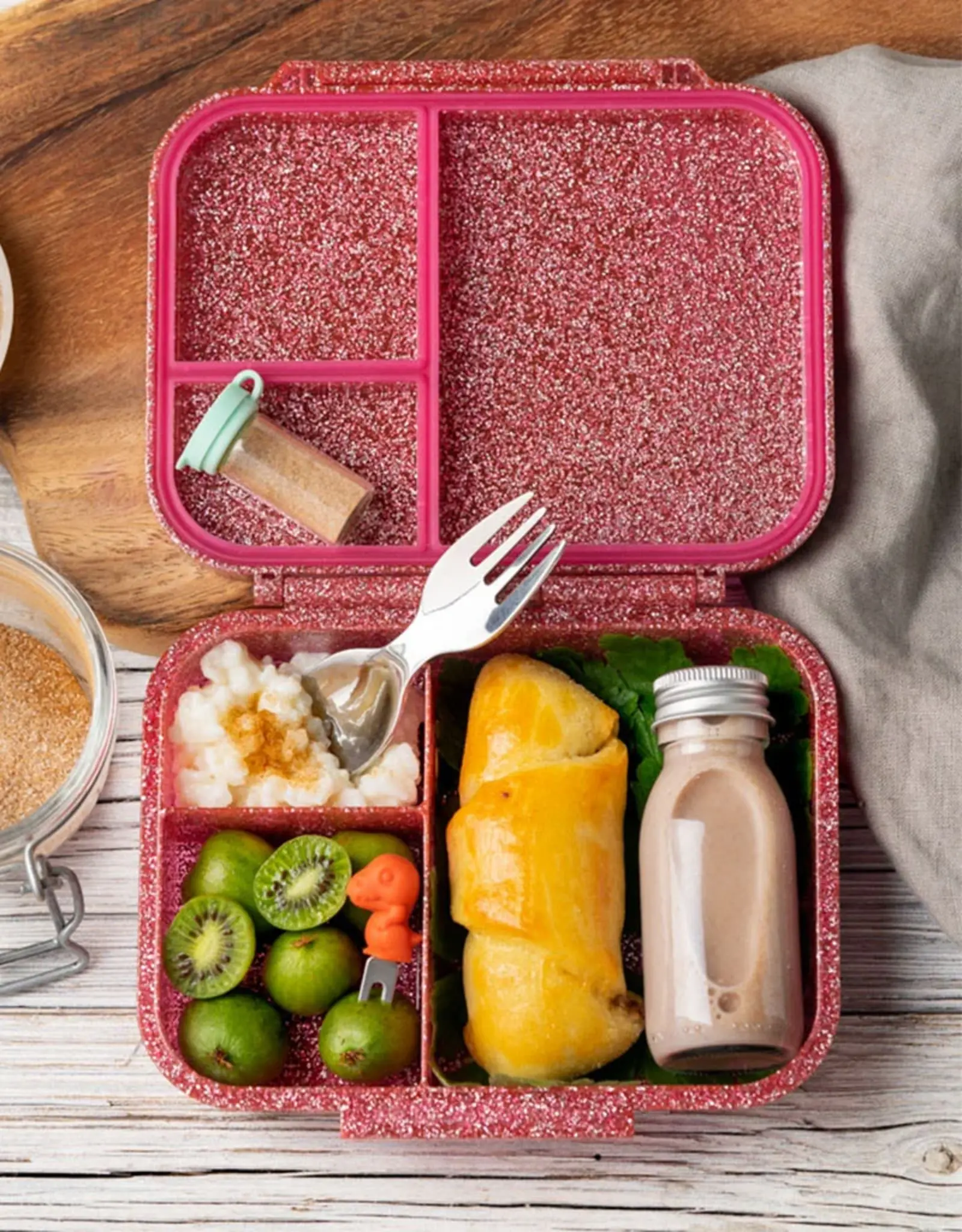 LEKKABOX Lekkabox Glamour Mini - Lunchbox met 3 vakken - Roze