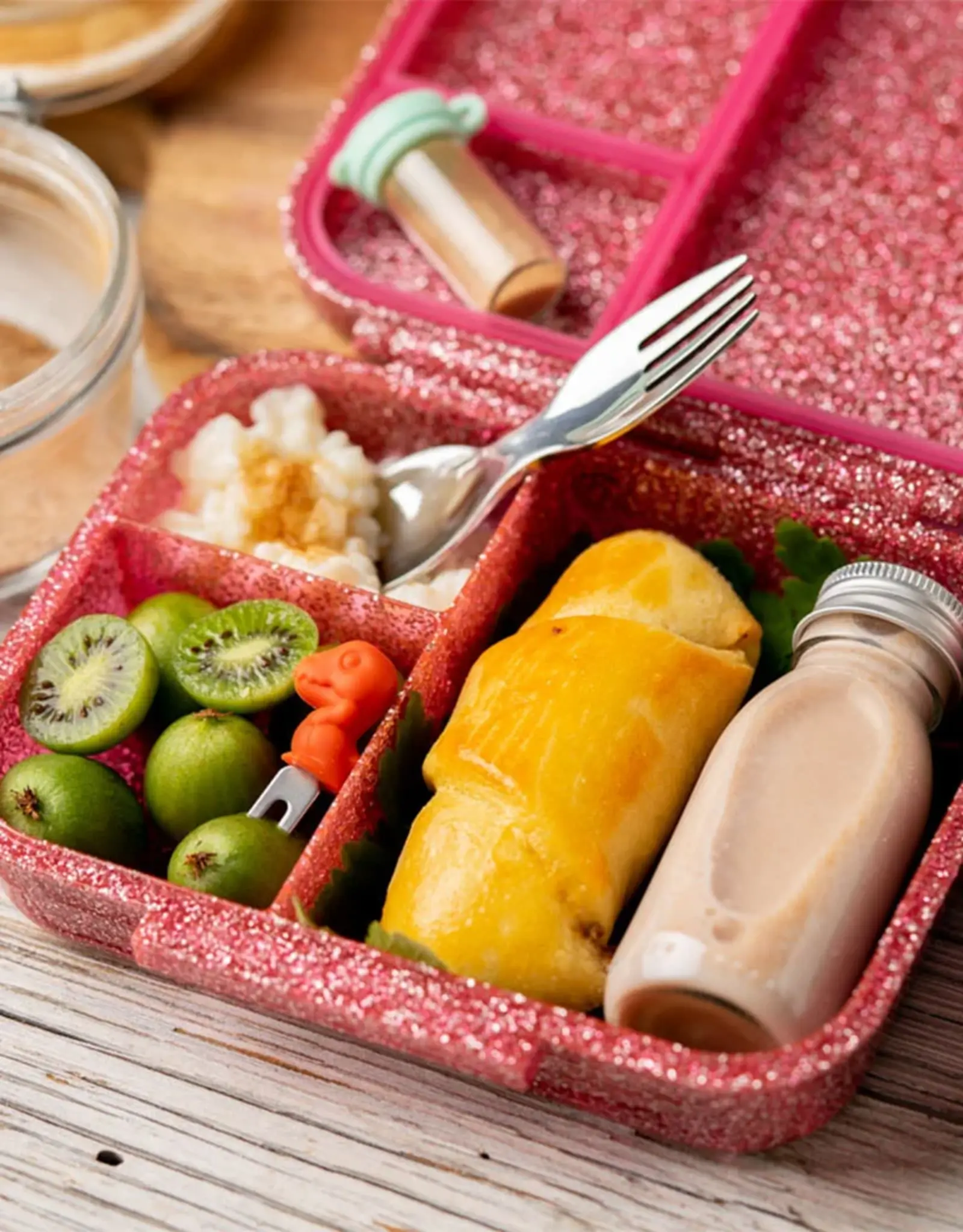 LEKKABOX Lekkabox Glamour Mini - Lunchbox met 3 vakken - Roze