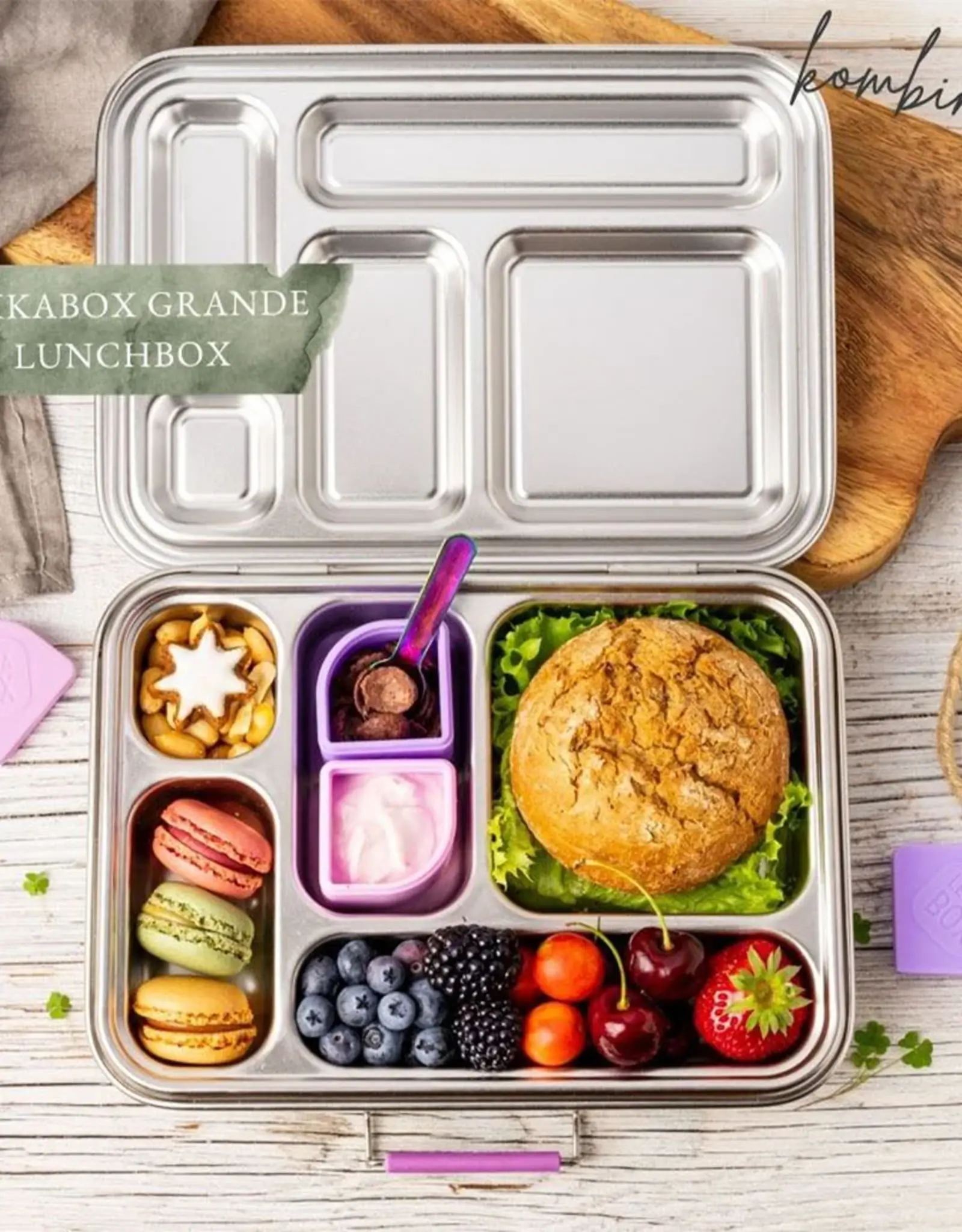 LEKKABOX Lekkabox Grande - RVS Lunchbox met 5 vakken - Berry
