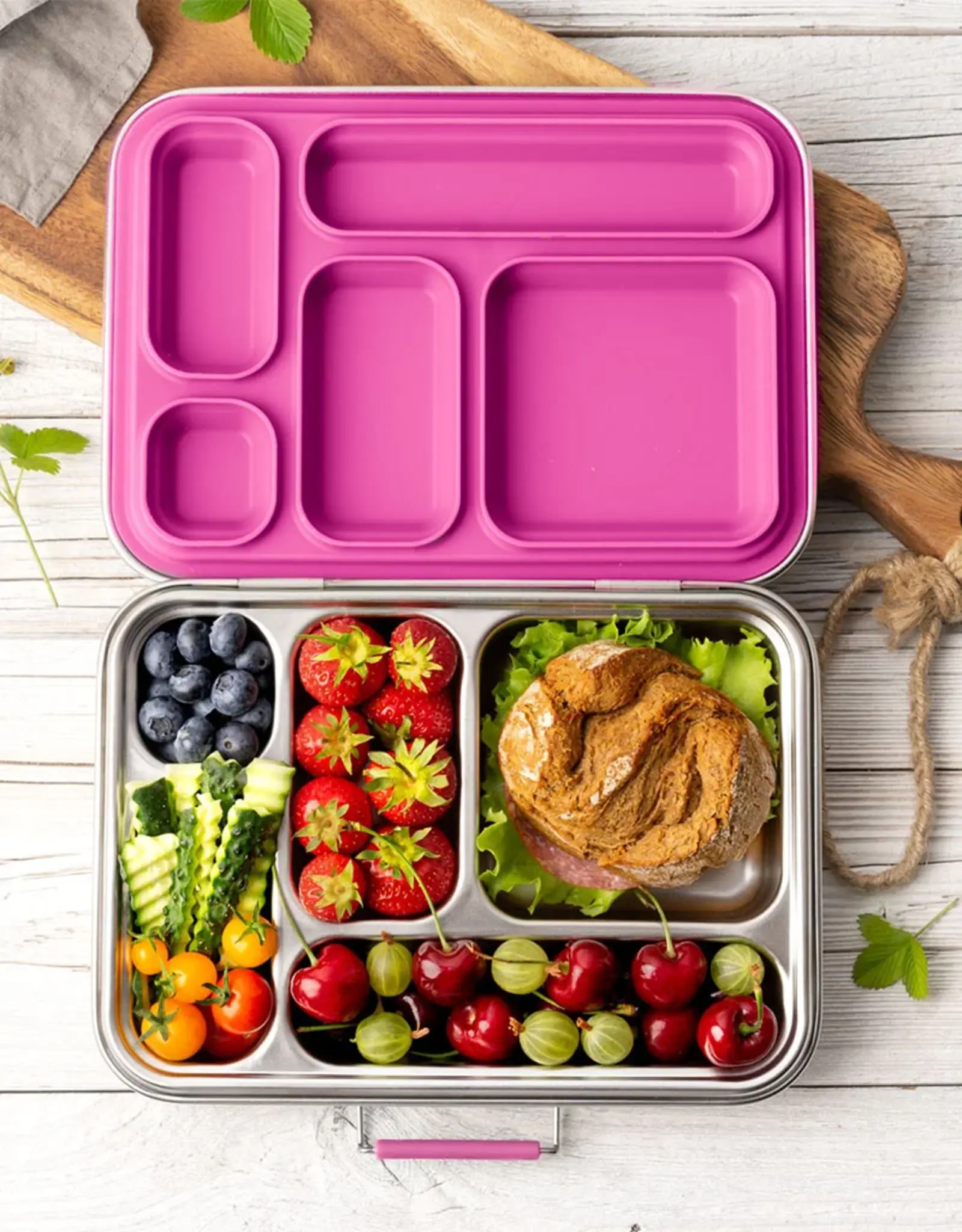 LEKKABOX Lekkabox Grande - RVS Lunchbox met 5 vakken - Berry