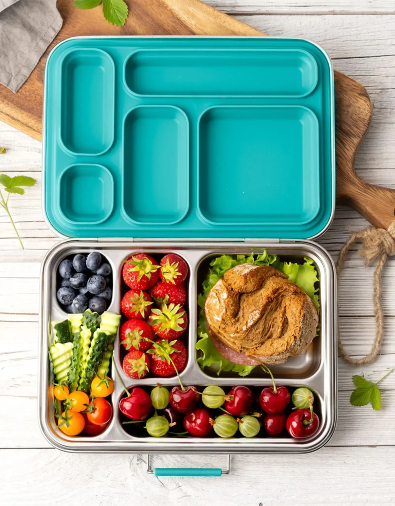 LEKKABOX Lekkabox Grande - RVS Lunchbox met 5 vakken - Petrol