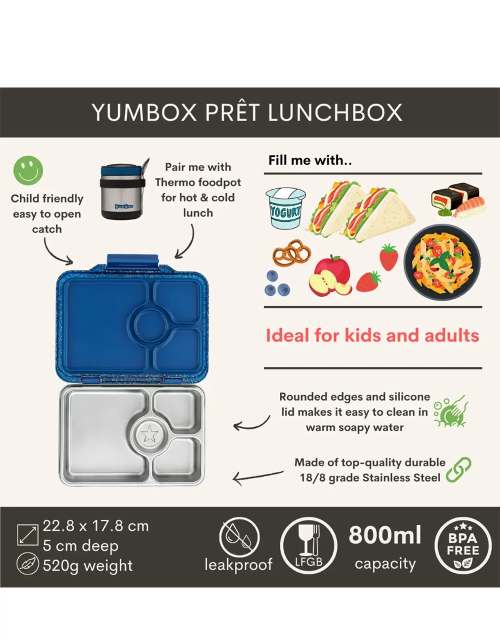 Yumbox Yumbox Prêt RVS 4-vakken - Glitter Twilight Blauw