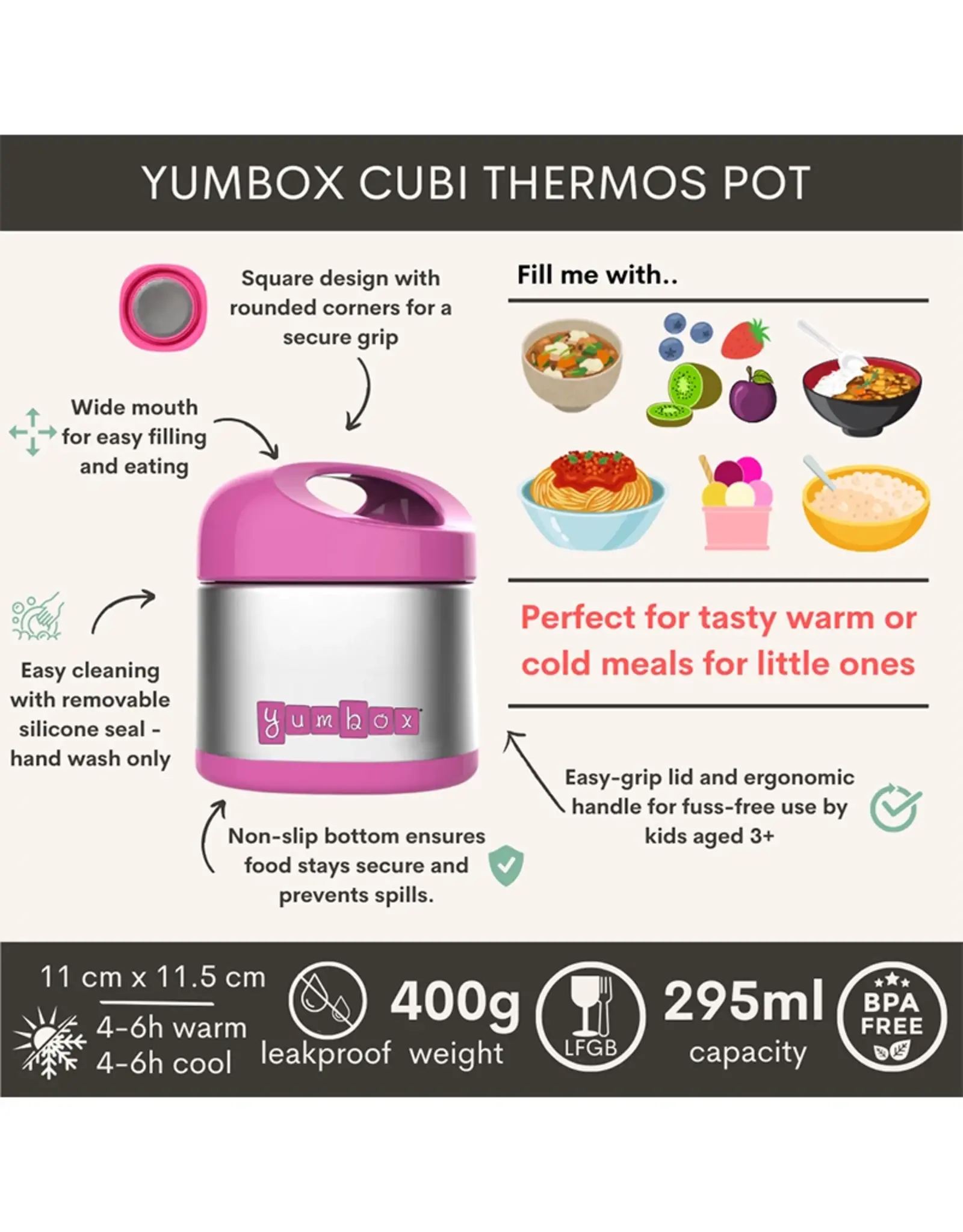 Yumbox Yumbox Cubi Thermische Voedselpot - Berry Roze