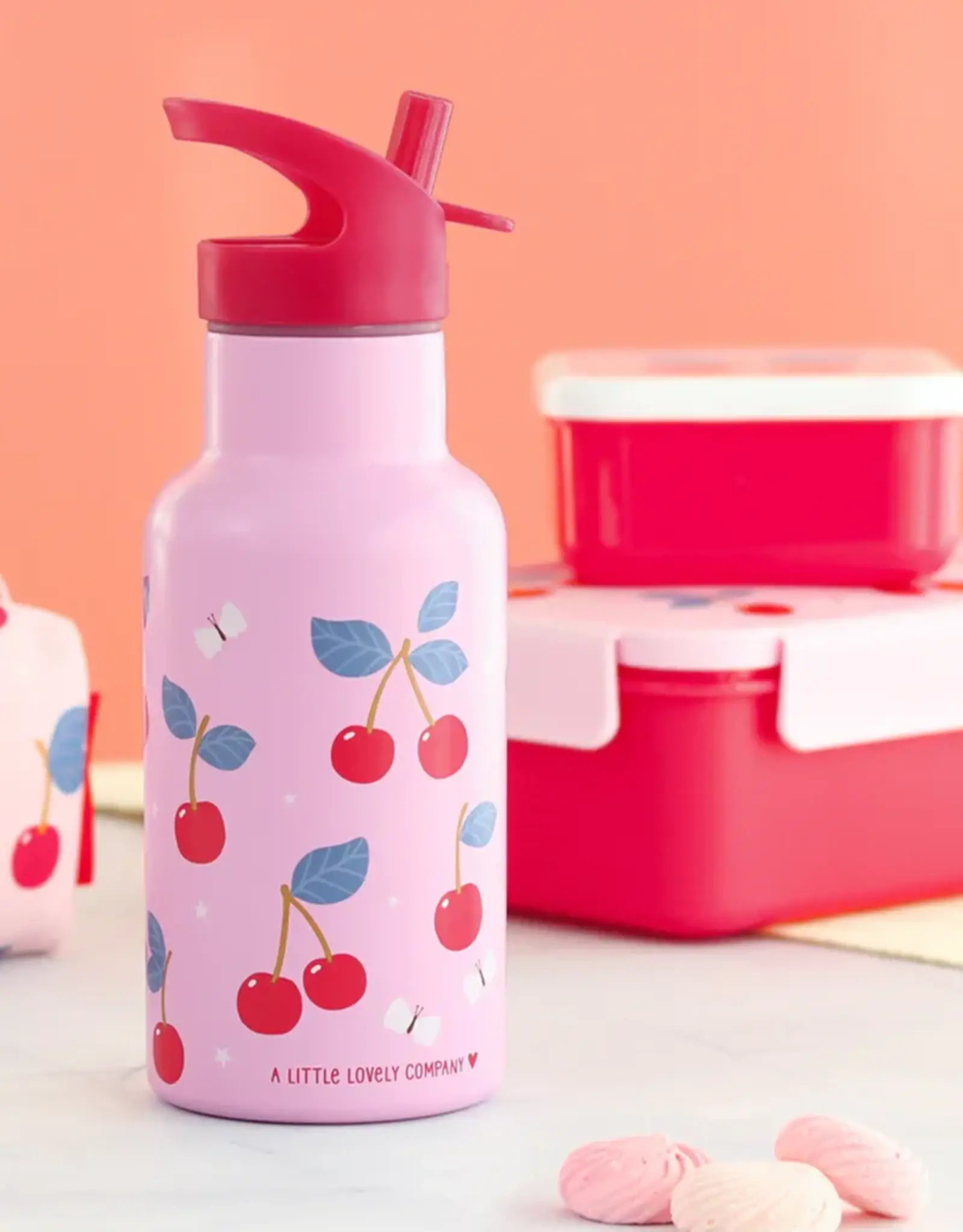 A Little Lovely Company RVS Drinkfles 350 ml - Kersen