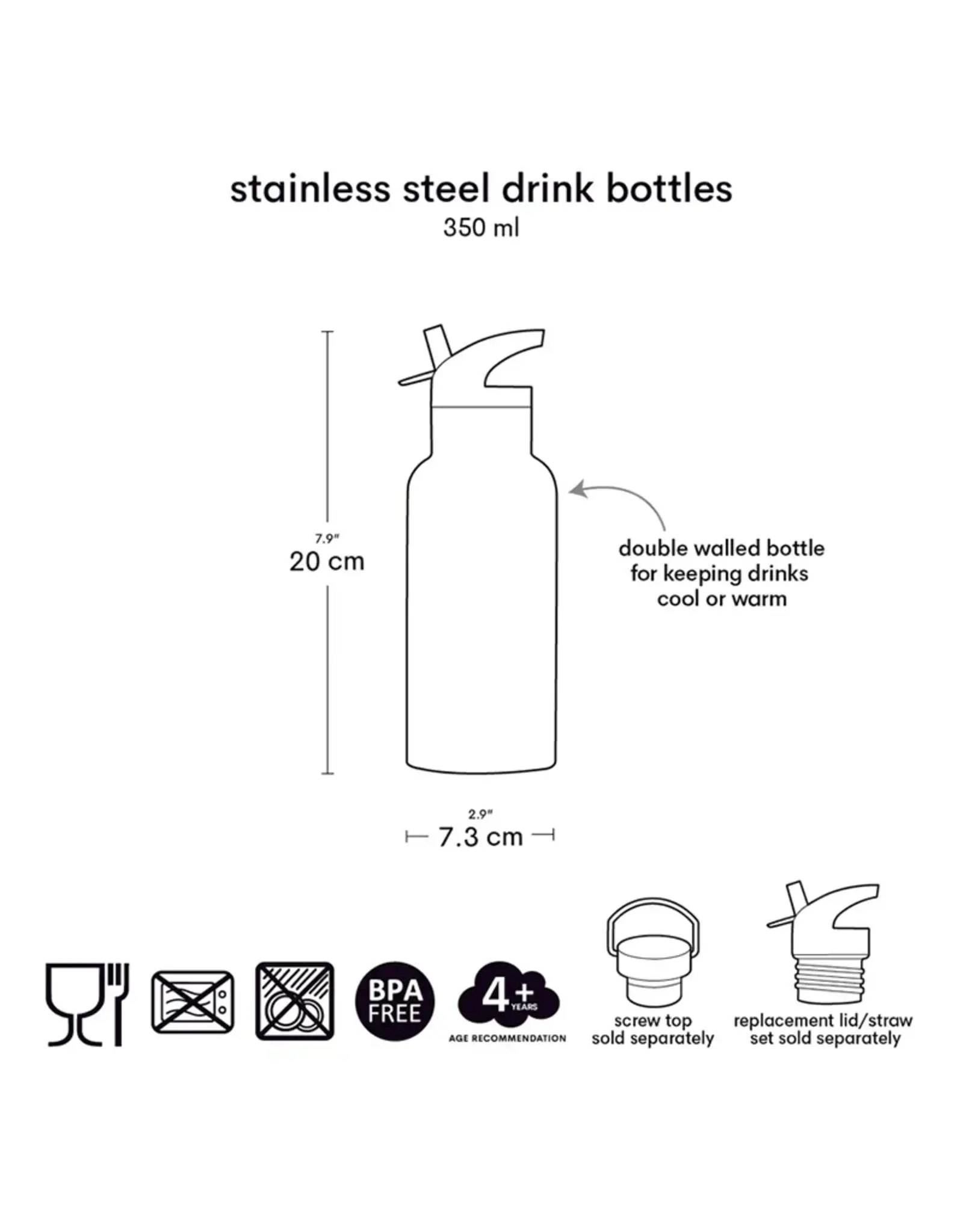 A Little Lovely Company RVS Drinkfles 350 ml - Dierenvriendjes