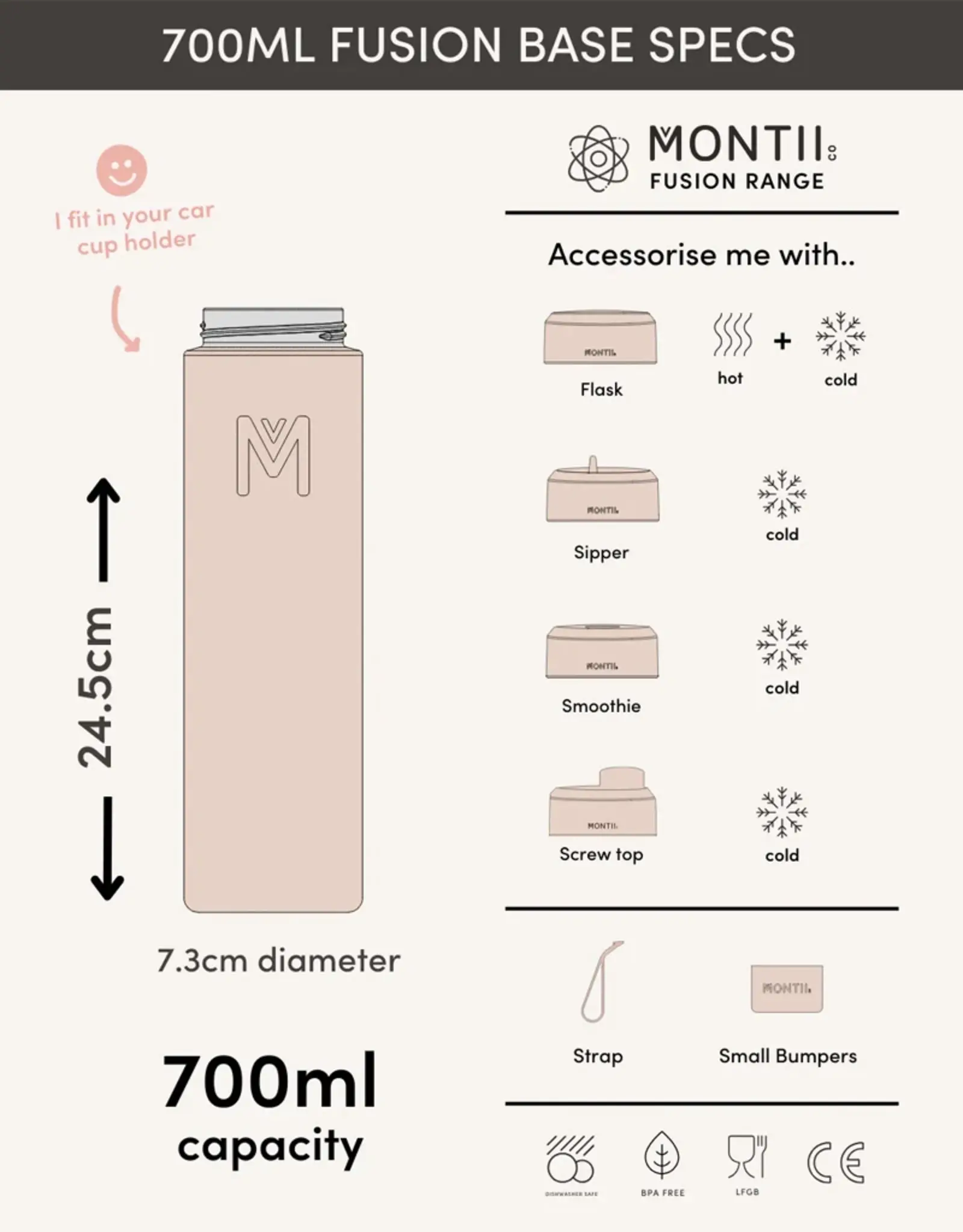 Montii Montii Fusion Thermische Fles ZONDER DOP 700 ml - Coastal