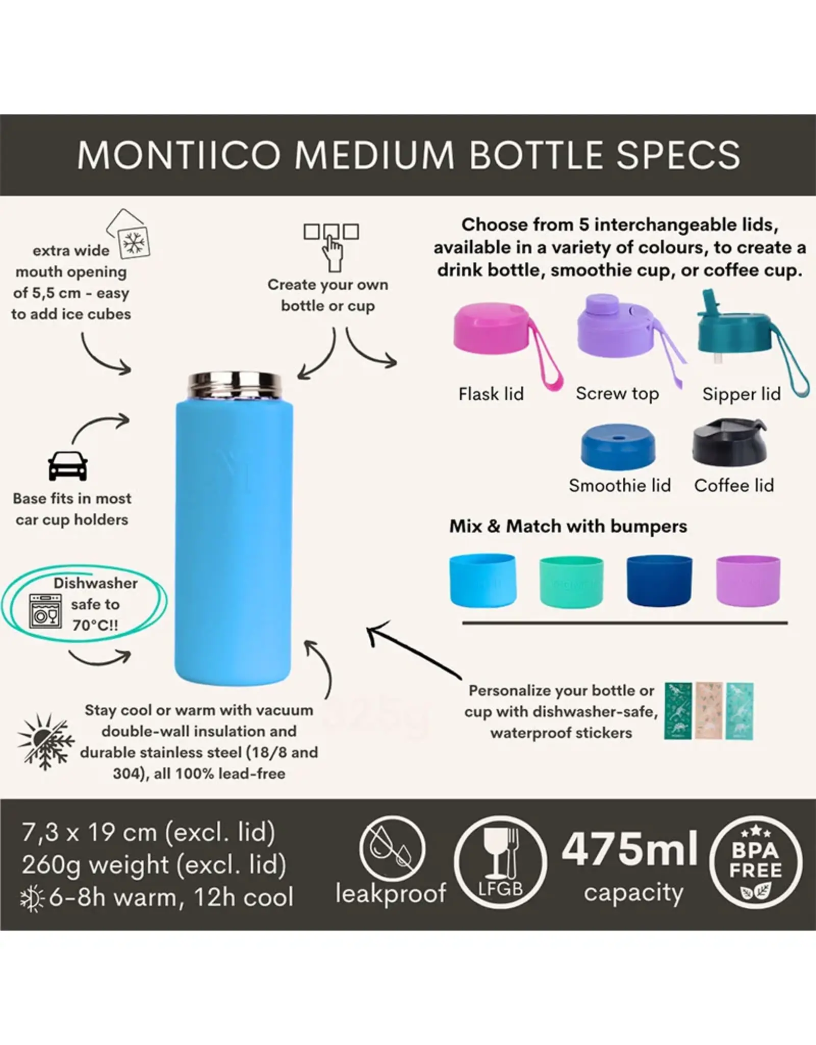 Montii Montii Fusion Thermische Fles ZONDER DOP 475 ml - Floss