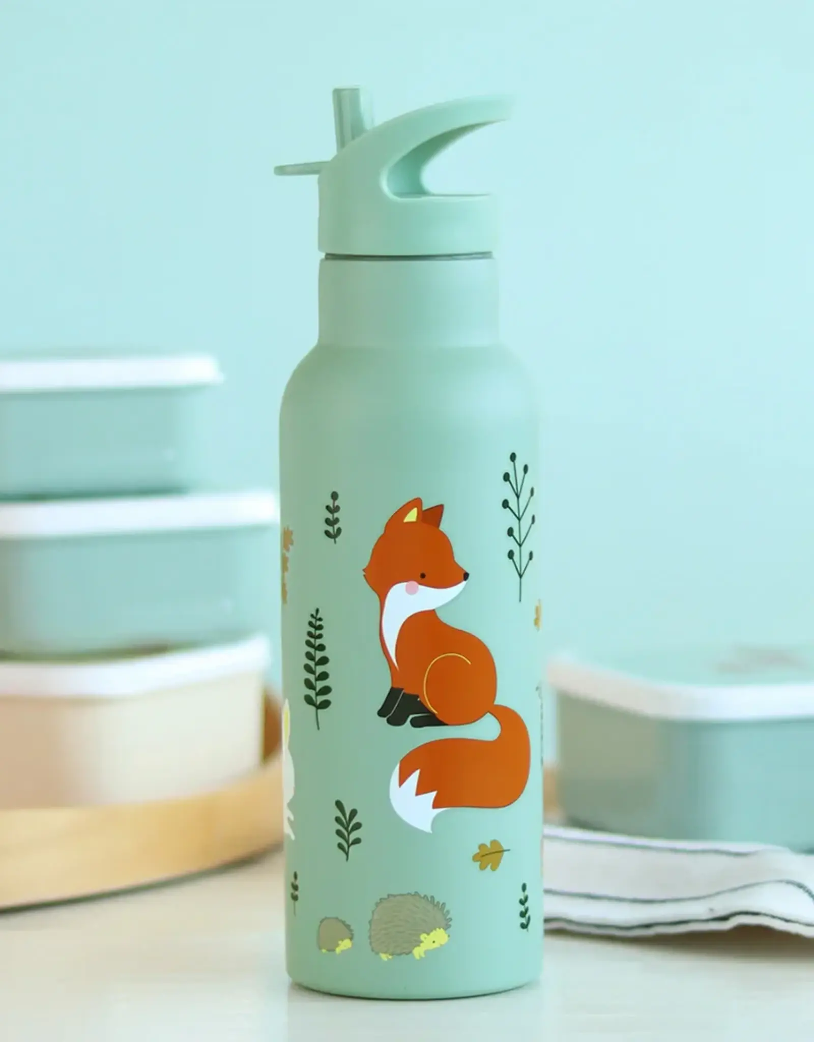 A Little Lovely Company RVS Drinkfles 500 ml - Bosvriendjes Saliegroen