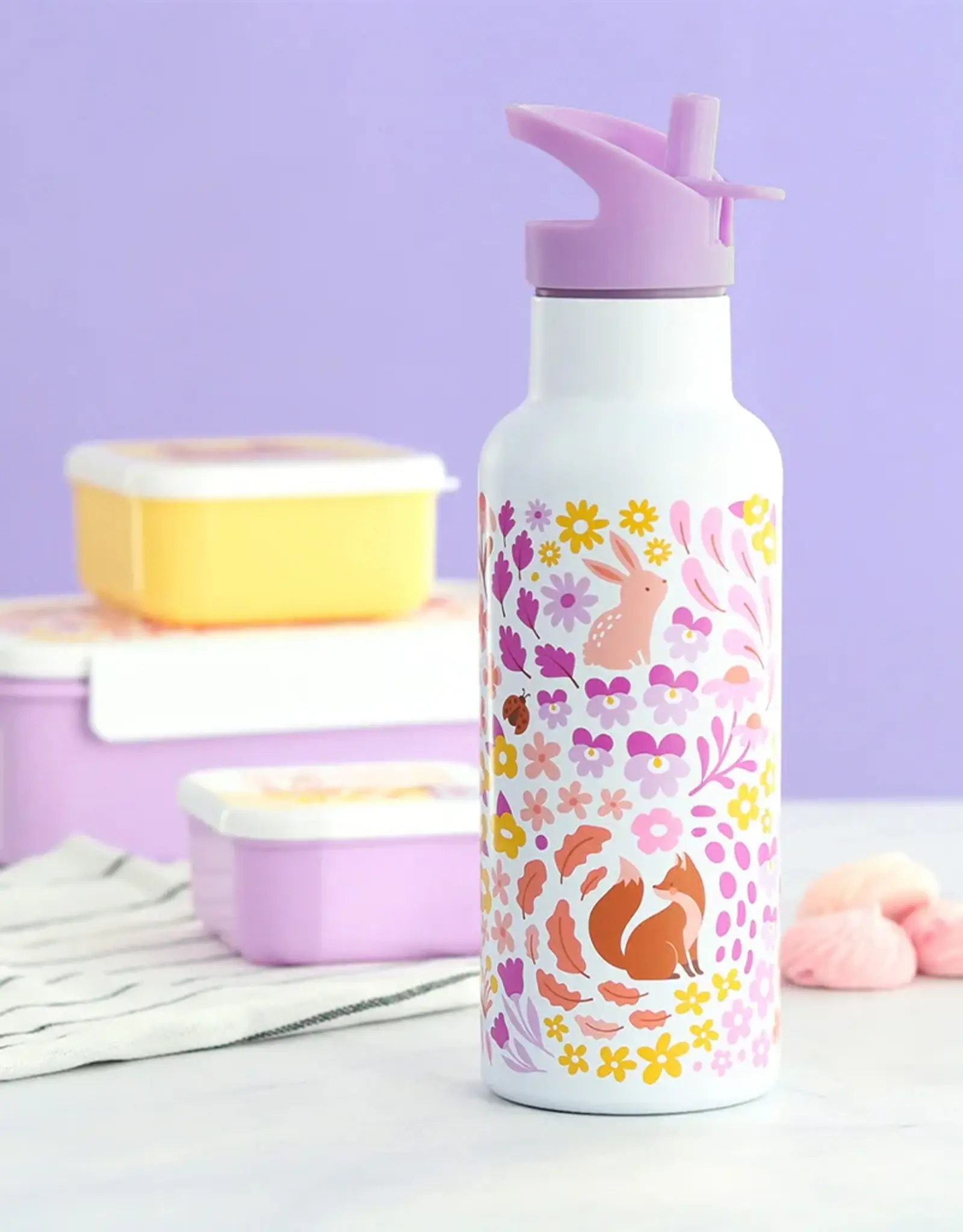 A Little Lovely Company RVS Drinkfles 500 ml - Bloementuin