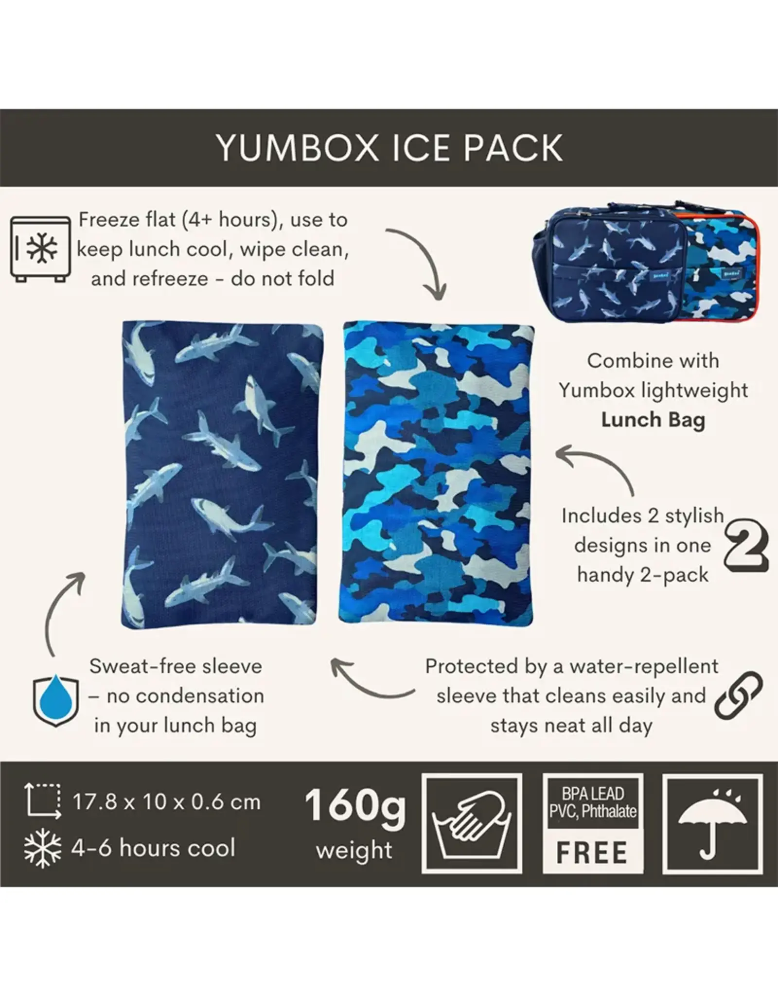 Yumbox Yumbox Soft Gel Ice Packs: Set van 2 koelelementen – Haai & Camouflage