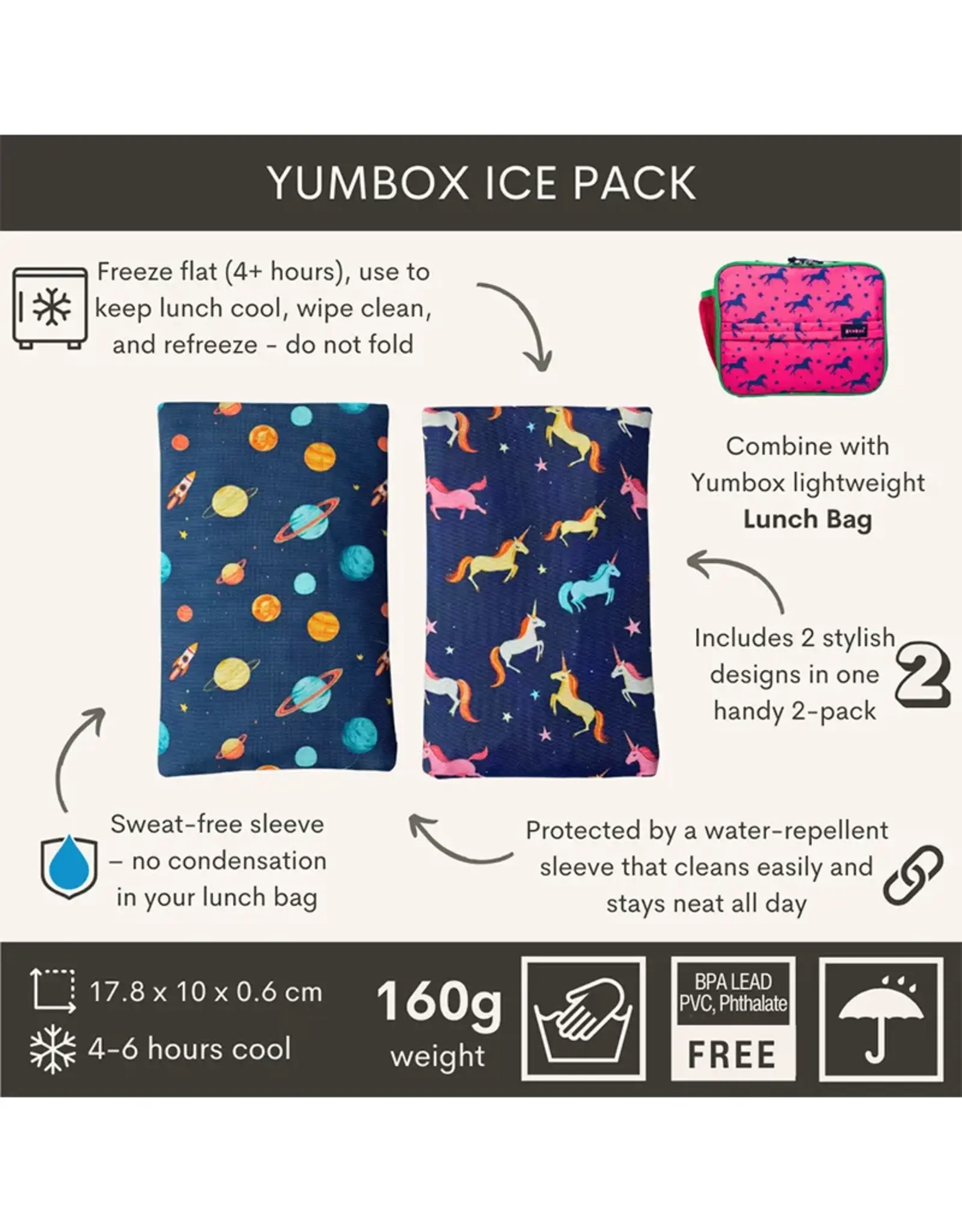Yumbox Yumbox Soft Gel Ice Packs: Set van 2 koelelementen – Ruimte & Unicorns